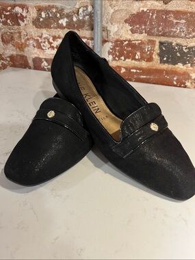 Anne Klein Black Loafer Flats with Gold Accent